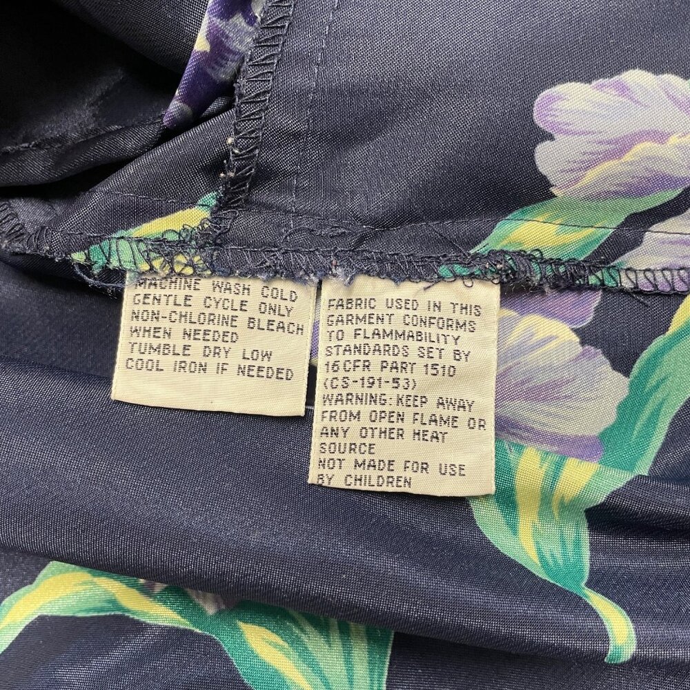 TALBOTS INTIMATES ROBE LONG MAXI SATIN WOMENS L FLORAL BLUE POCKETS LOUNGE - Picture 6 of 7